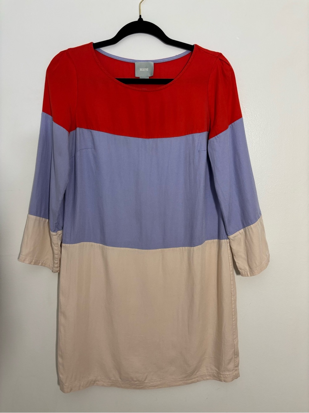 Anthropologie Maeve Colorblock Shift Dress in Red, Lavender & Cream